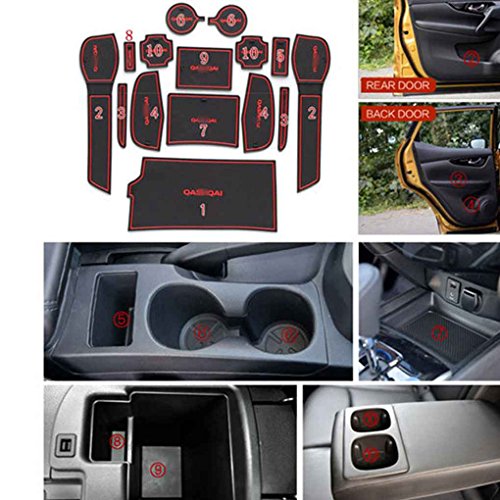 Meisijia Car antiscivolo Coppa Mats Anti slittamento Mat Kit Slot Pad Porta Groove Porta per Nissan Qashqai 2016 Arredamento rojo negro