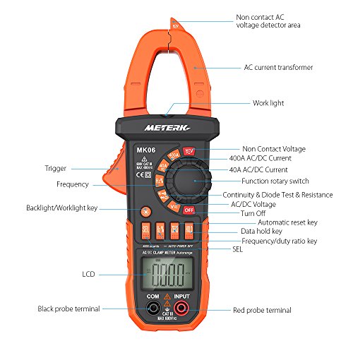 Meterk Digitale Misuratore di morsetti 4000 Conteggi Multimetro auto-range con AC / DC Tensione e corrente, resistenza, capacità, frequenza, diodo, test Hz, rilevamento di tensione non contatto