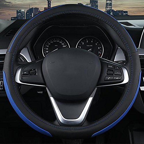 MIAO Coprivolante per auto, Four Seasons Universal Anti-Skid Wear Set di maniglie per auto in microfibra traspirante, nero + blu , 36cm