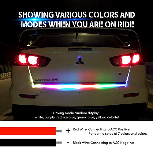 MIHAZ flessibile LED Strip Light Streamer 12V auto luce passeggero Luce posteriore luci posteriori guidato impermeabile invertito freno segnale di turno 48 pollici (120cm) - 7 colori 5 modi [classe di energia A +]