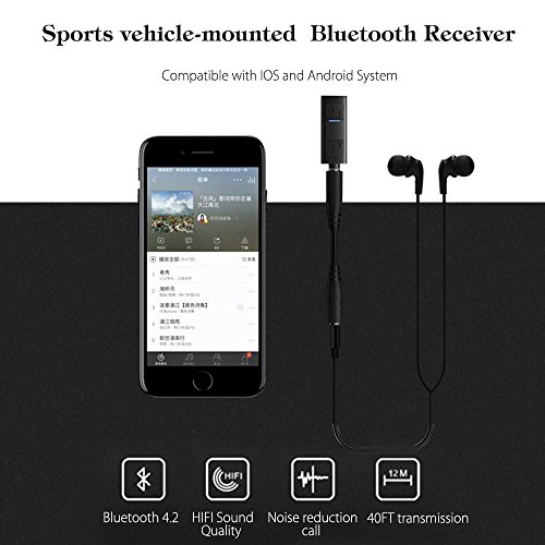 Mini Ricevitore Bluetooth, Car Kit Mani Libere Calling, Latest Bluetooth 4.2, A2DP, CVC Cancellazione di Rumore Portable Wireless Audio Aux Car Bluetooth Receiver with 3.5 mm stereo output [Latest Version]