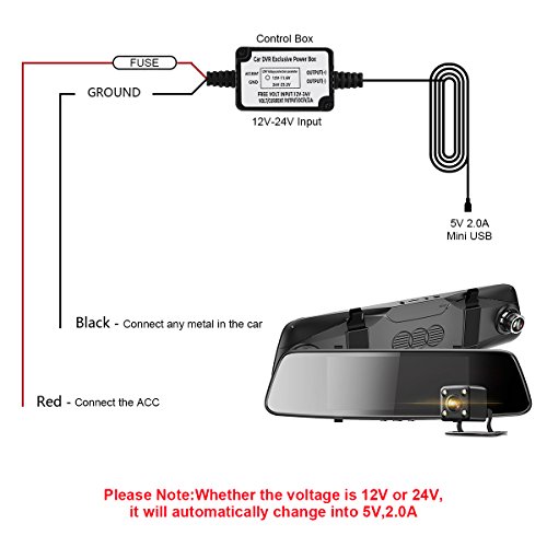 Mini/Micro cavo di porta USB, Artbest Dash Cam kit 12 V a 5 V, DC 12 V – 24 V auto Cavo di ricarica kit per guida record camera, navigatore GPS, Radar detector