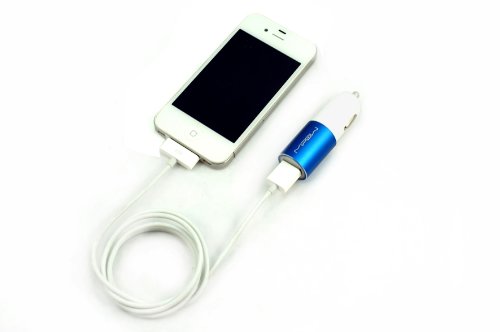 MiPow SPC01A-PK Premium - Caricabatterie da auto con ingresso USB per iPhone 5, 4S, 4, 3GS, 3 / iPad 3, 2, 1 / iPod Touch, Nano, incl. cavo Apple da 30 pin, colore: Verde