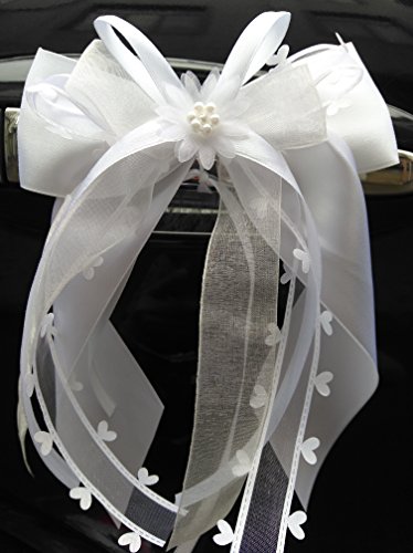 Miya@, 10 accessori per decorazione auto bianchi, nastri satinati, fatti a mano, da sposa, bianco, 5 cm weiss