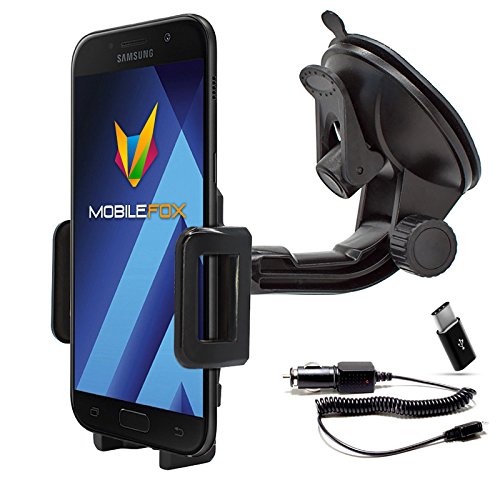 Mobilefox 360 ° auto supporto per telefono cellulare + cavo micro-USB di ricarica + C caricabatteria vehicle Cradle Mount set per Samsung Galaxy A3/A5 (2017)