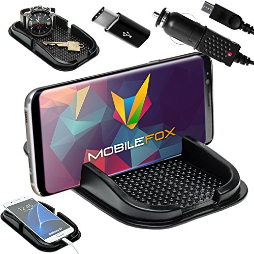 Mobilefox auto non slip-pad incl. Supporto del telefono + cavo di ricarica micro-USB + USB tipo C adattatore set per Samsung Galaxy A3/A5 (2017), colore: Nero