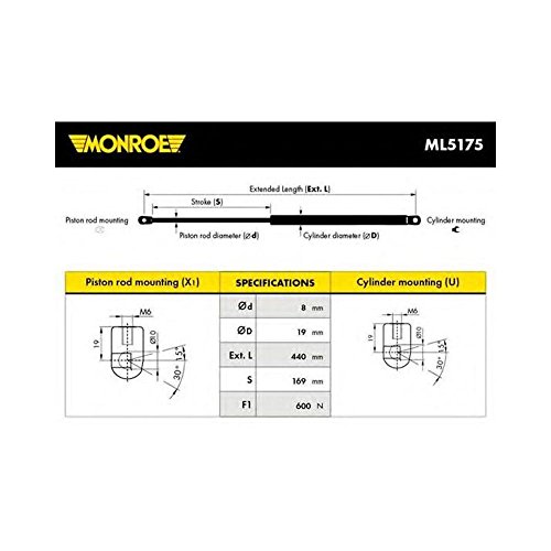 Monroe ML5175 Ammortizzatore Pneumatico, Cofano Bagagli/Vano Carico