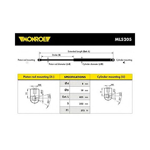 Monroe ML5205 Ammortizatore pneumatico, Cofano bagagli /vano carico