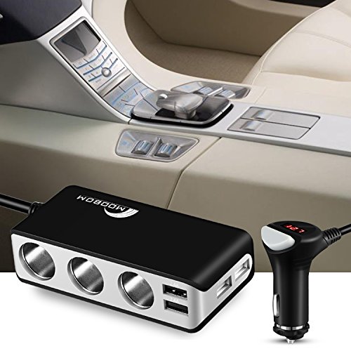 Moobom 3-presa alimentazione DC splitter presa 12 V/24 V 120 W accendisigari auto per caricabatteria da auto con caricabatteria USB 6.8 a 4 porte per iPhone,Samsung Galaxy, GPS, Dashcam, Radar detector e più