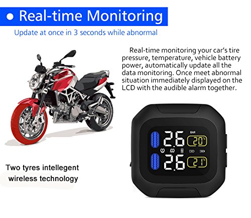 Motocicletta sistema di monitoraggio della pressione dei pneumatici moto TPMS alimentatore USB display LCD con 2 sensore esterno