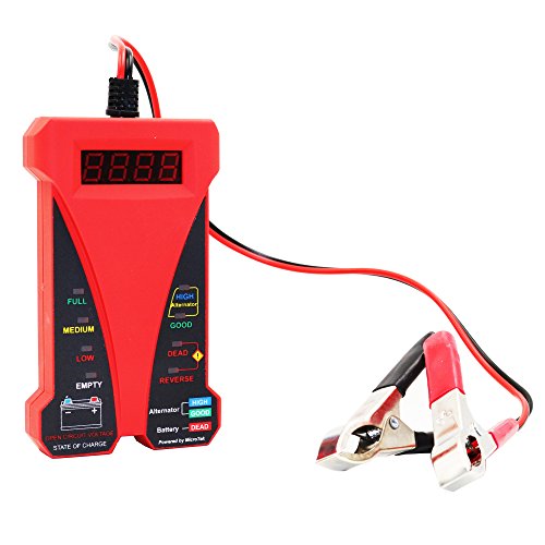 Motopower MP0514 C 12 V analizzatore di batteria tester voltmetro digitale e sistema di ricarica con display LCD e LED indicazione – Red version