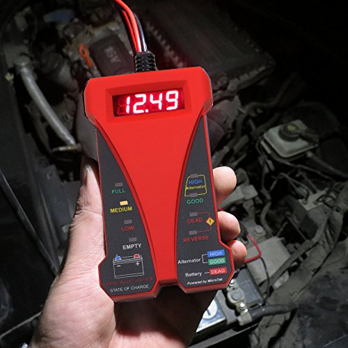 Motopower MP0514 C 12 V analizzatore di batteria tester voltmetro digitale e sistema di ricarica con display LCD e LED indicazione – Red version