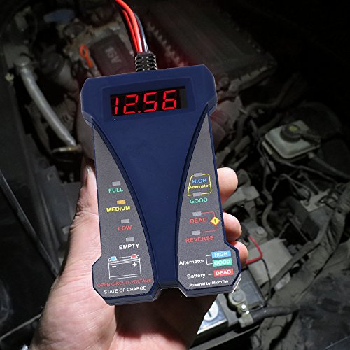 Motopower MP0514B 12 V analizzatore di batteria tester voltmetro digitale e sistema di ricarica con display LCD e LED indicazione – Blue version