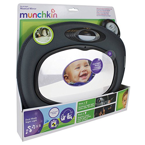 Munchkin Day and Night Musical Mirror - baby car seat accessories (Rear-facing mirror, Grey)