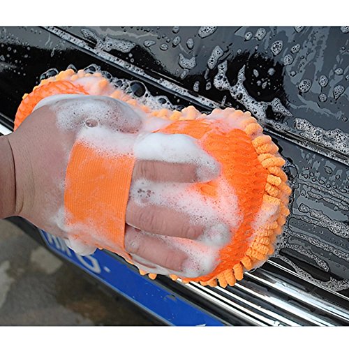 MW coral fibra di ciniglia auto spazzola mano guanto altamente assorbente con manico da utilizzare asciutto o bagnato (arancione)