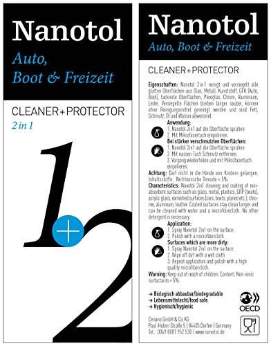 Nanotol, trattamento per vernice di auto, barche e moto, 2 in 1, detergente + protezione, per pulizia e sigillante, cura dell
