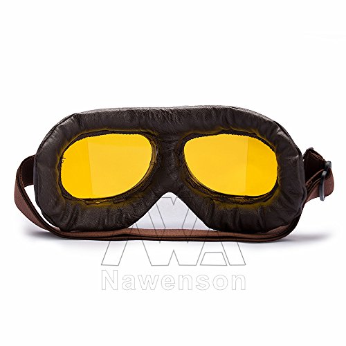 Nawenson, maschera protettiva vintage, stile aviatore o motociclista in morbida pelle imbottita, per motocross