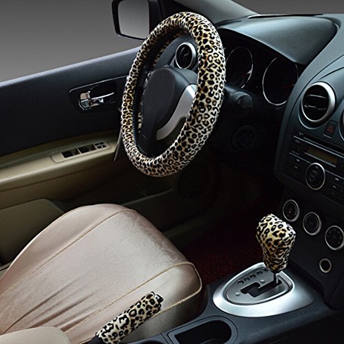 New Style Winter leopard-print inverno caldo peluche auto coprivolante set con freno a mano copertura del cambio copertura antiscivolo auto automobile Wheel Protector