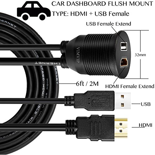 Nextany®, cavi di prolunga USB e HDMI AUX di 2 metri per pannello incasso per auto, barche e moto