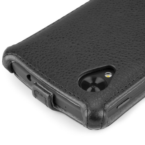 Nexus 5 case, Boxwave® [Flip Case] Slim custodia rigida in pelle sintetica con rivestimento morbido per Google Nexus 5 – nero nero