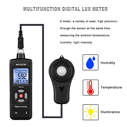 Nktech Digital Lux Meter Illuminance umidità temperatura 3-in-1 nk-w1 LCD auto Range 200000 luxmetro FC Light tester con retroilluminazione data Hold