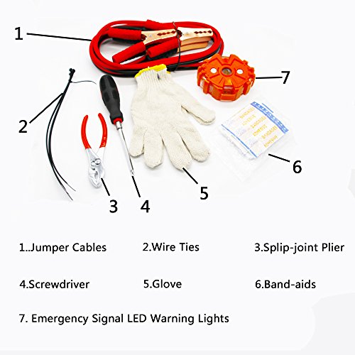 Noone assistenza su strada auto emergenza kit + kit di primo soccorso – arancione – Borsa contiene cavi jumper, attrezzi, triangolo di sicurezza riflettente e altro ancora. Ideal Winter accessorio per auto, camion, camper