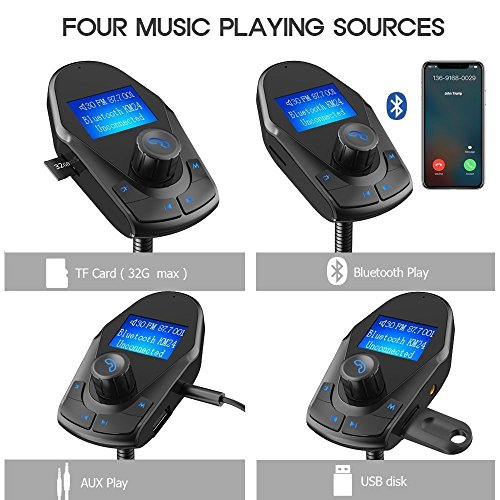 Nulaxy FM Trasmettitore Bluetooth Kit per auto wireless con pulsante di accensione / spegnimento Supporto USB Flash Drive Scheda Micro SD Uscita ingresso ausiliario Display da -1,44 ", nero