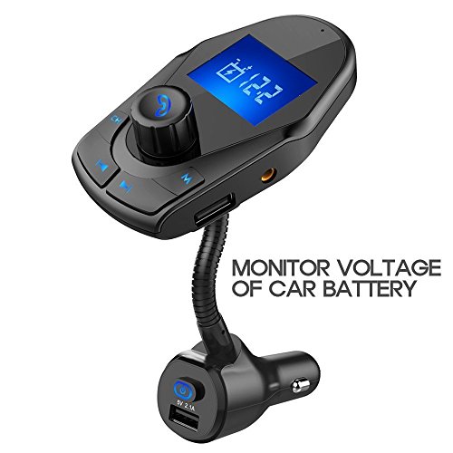 Nulaxy FM Trasmettitore Bluetooth Kit per auto wireless con pulsante di accensione / spegnimento Supporto USB Flash Drive Scheda Micro SD Uscita ingresso ausiliario Display da -1,44 ", nero