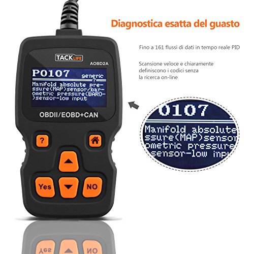 OBD2 Scanner diagnostico automatico, Tacklife AOBD2A OBDII portatile / con display LCD / 161 flusso dati PID in tempo reale / 13 lingue / lettore codice errore auto DTC / OBD2 Veicoli