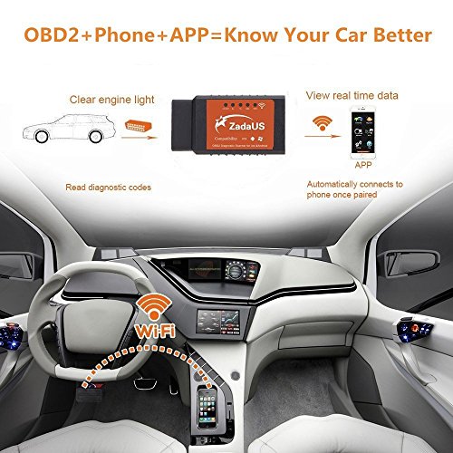 OBD2 WiFi Strumento Diagnostico di Scansione, ZadaUS Mini adattatore Scanner Wireless OBDII Lettore di Codici Diagnostici per Maggior parte Auto e Autocarri Compatibile con IOS iPhone Android