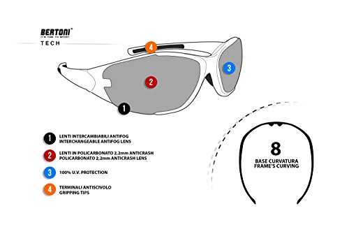 Occhiali da Moto Antivento Avvolgenti - 3 Lenti Incluse Antifog Antiappannanti - AF109A by Bertoni AF109A