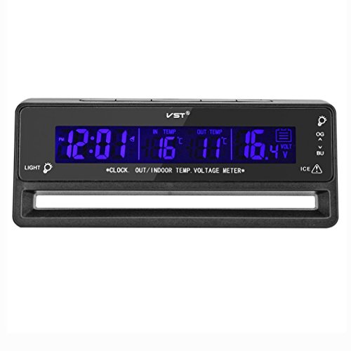 OFKPO 3 in 1 LCD Termometro / Orologio Digitale /Batteria Monitorare per Auto