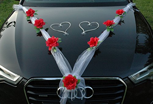 ORGANZA M + macchina, drachensilber poiiastra di Rose a forma di cuore con motivo macchina, drachensilber matrimonio Car Auto Wedding globalaffairs Ratan ghirlanda per Auto Rot / Weiß / Weiß