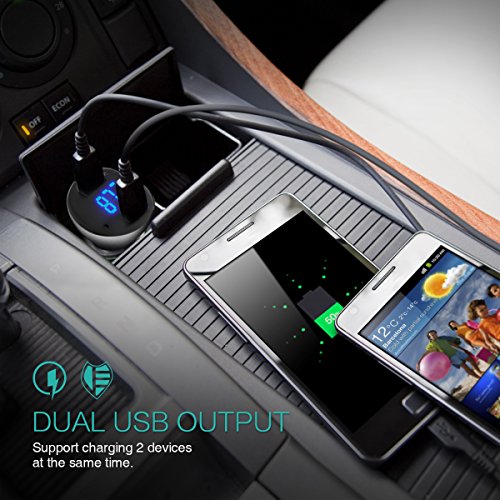 Oria, trasmettitore FM e lettore MP3 Bluetooth per auto, kit vivavoce, adattatore radio wireless con doppia porta USB da 5 V/2,4 A e 1 A, slot per scheda TF, caricatore per smartphone
