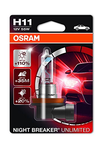 OSRAM NIGHT BREAKER UNLIMITED H11 Lampada alogena per proiettori 
64211NBU-01B 110% in più di luce, 20% più bianca - - Blister singolo