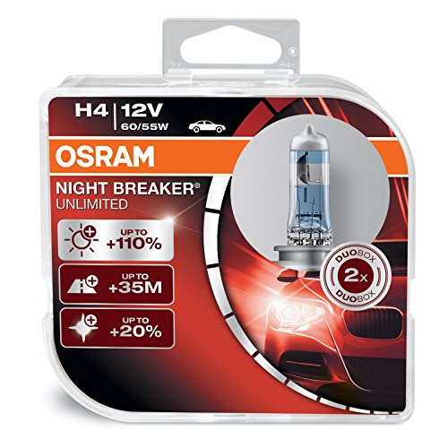 OSRAM NIGHT BREAKER UNLIMITED H4, proiettori alogeni per auto, 64193NBU-HCB, 12V, duobox (2 pezzi)
