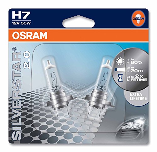 OSRAM SILVERSTAR 2.0 H7 Halogen Lampada alogena per proiettori  64210SV2-02B +60% di luce in più in Blister doppio