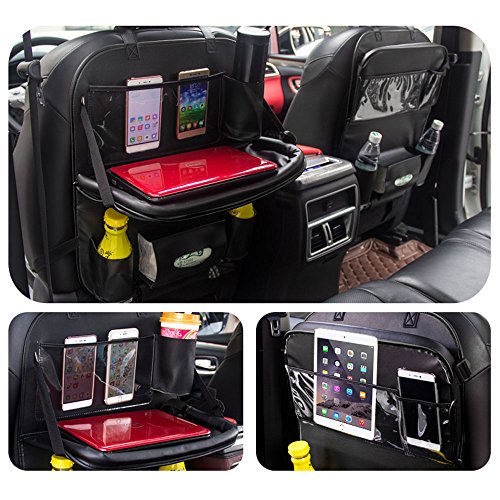 Oumeiou auto Backseat organizer con pieghevole tavolo da pranzo Phone tablet Supporto bottiglie multifunzionale sedile posteriore Protector Kick Mat