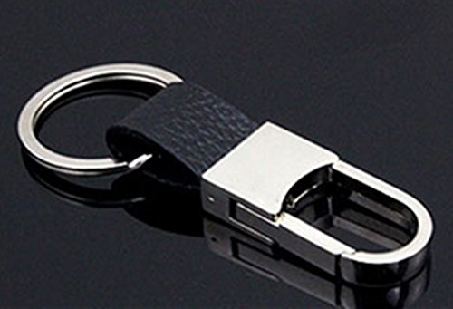 outflower portachiavi auto metallo catena principale creativa uomini vera pelle piccolo regalo  8.3 cm * 2 cm), Argent + noir, 8.3*2.0CM