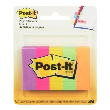 Page Markers, Five Assorted Ultra Colors, 5 Pads of 100 Strips/Pack, Sold as 1 Package