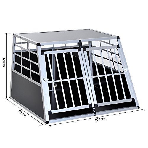 Pawhut – Gabbia Box per Trasporto per Cani in Lega d’alluminio e MDF Doppia Porta 104x91x69cm