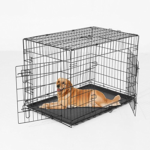 Pawhut – Gabbia Trasportino per Animali Domestici Pieghevole in Acciaio Doppia Porta 122 × 77 × 82cm Nero