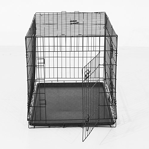 Pawhut – Gabbia Trasportino per Animali Domestici Pieghevole in Acciaio Doppia Porta 122 × 77 × 82cm Nero
