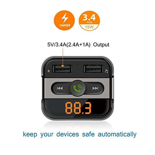 Perbeat Bluetooth trasmettitore FM per auto con 2 porte USB, controllo della musica e chiamate in vivavoce, funziona con iPhone, Samsung, LG e altri smartphone, tablet PC, lettori MP3.Supporta USB/Micro SD Card