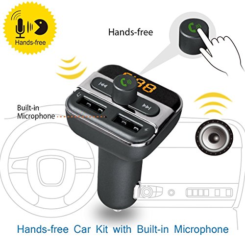 Perbeat Bluetooth trasmettitore FM per auto con 2 porte USB, controllo della musica e chiamate in vivavoce, funziona con iPhone, Samsung, LG e altri smartphone, tablet PC, lettori MP3.Supporta USB/Micro SD Card