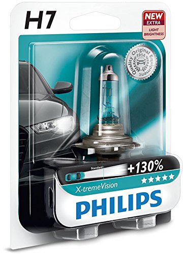 Philips 12972XV+B1 X-treme Vision +130 Lampada Alogena H7, 12V 55W, 130% di Luce in Più, 40% Più Bianca
