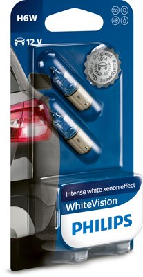 Philips WhiteVision Conventional Interior and Signalling 12036WHVB2 - Car Light Bulbs (H6W, 6 W, Halogen, Interior light, Parking light, Reversing light, BAX9s, 3100 K)