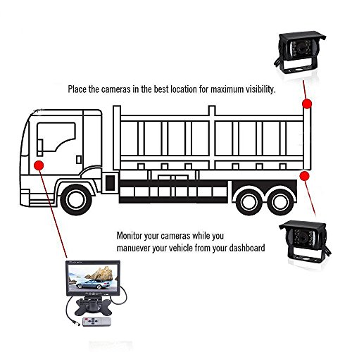 Podofo® 7 "TFT LCD monitor di retrovisione 2 x Backup Telecamere 18 IR LED di visione notturna impermeabile retrovisore inversione della macchina fotografica per camion e RV Bus