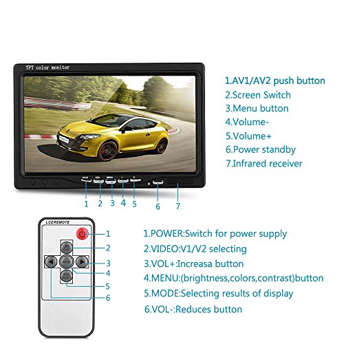 Podofo Kit Telecamera 7 "TFT LCD Monitor e Impermeabile 18 IR LED Visione Notturna Backup Camera Sistema per Autobus, Rimorchio, Camion (33ft 4-Pin Cavo di Prolunga per l