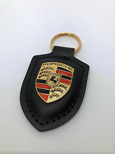 Porsche, Portachiavi in pelle nera con il logo in metallo